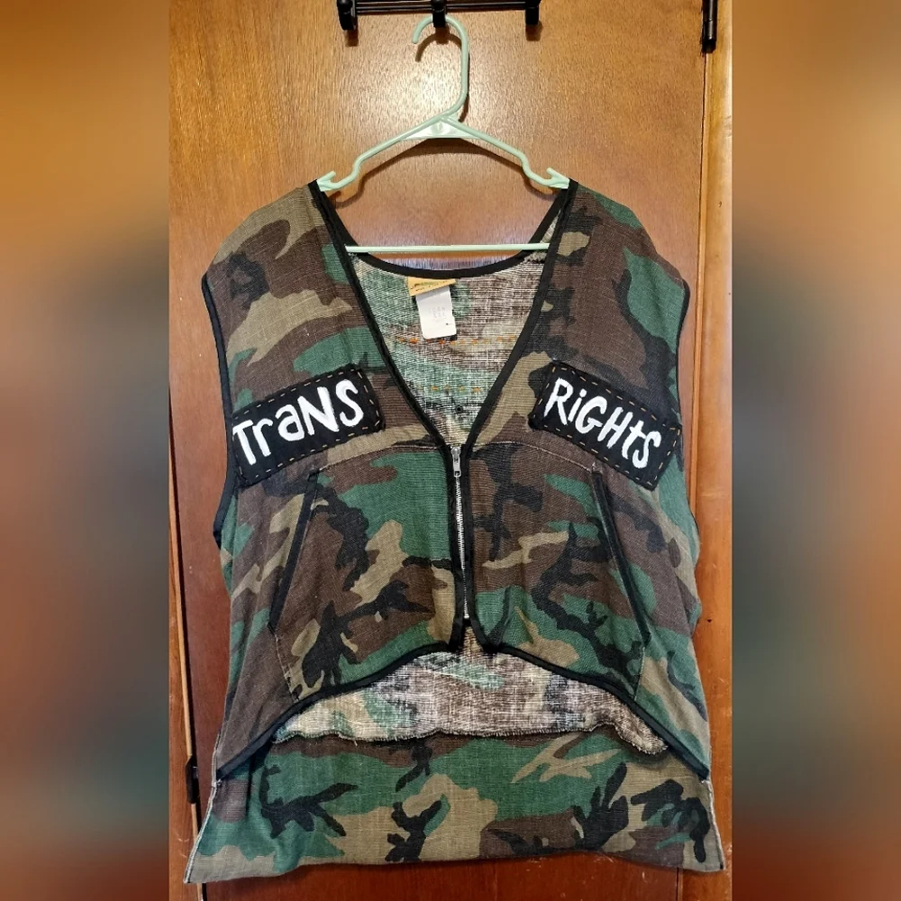 "Silence=Death" Camouflage Trans Rights Vest - Picture 1 of 4
